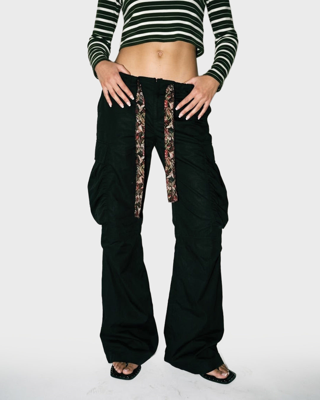 Print Tie Flare Cargo Pants