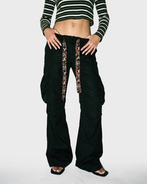 Print Tie Flare Cargo Pants