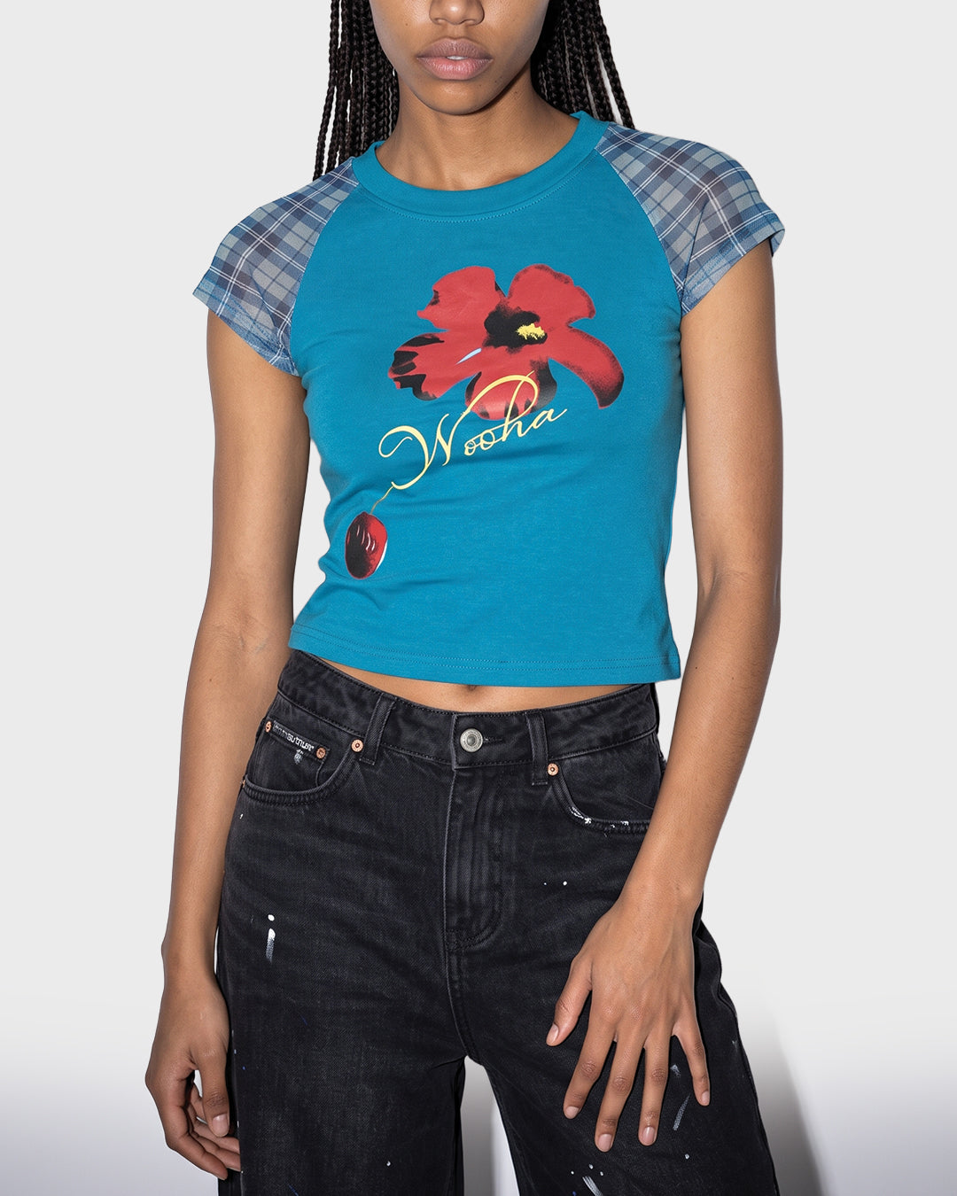 Plaid Sleeve Baby Tee