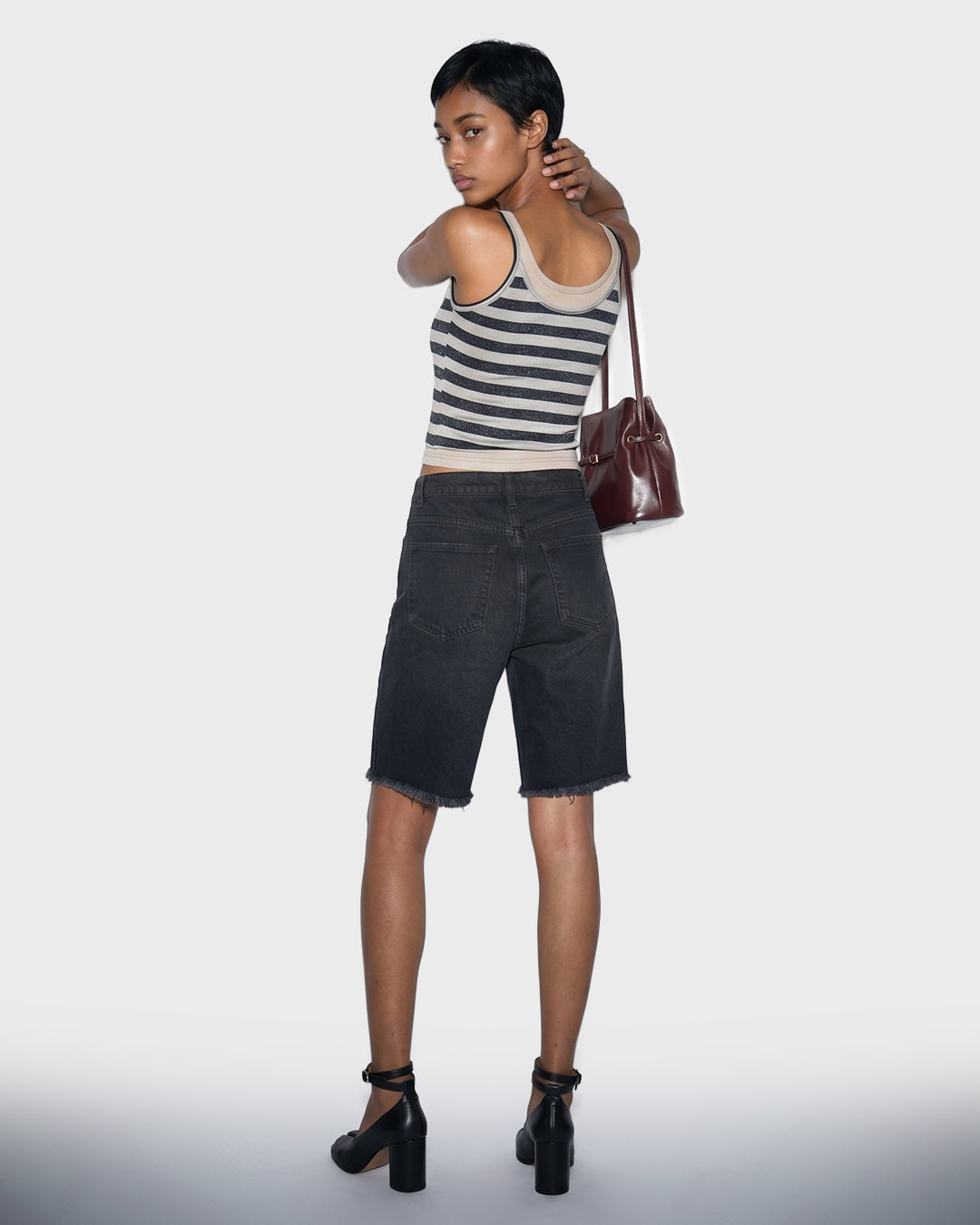 Off Black Frayed Denim Shorts