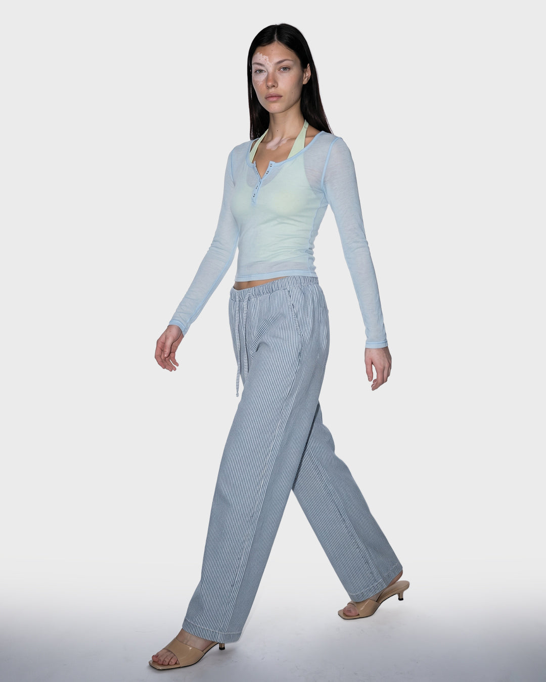 Pinstripe Draw Denim Trouser