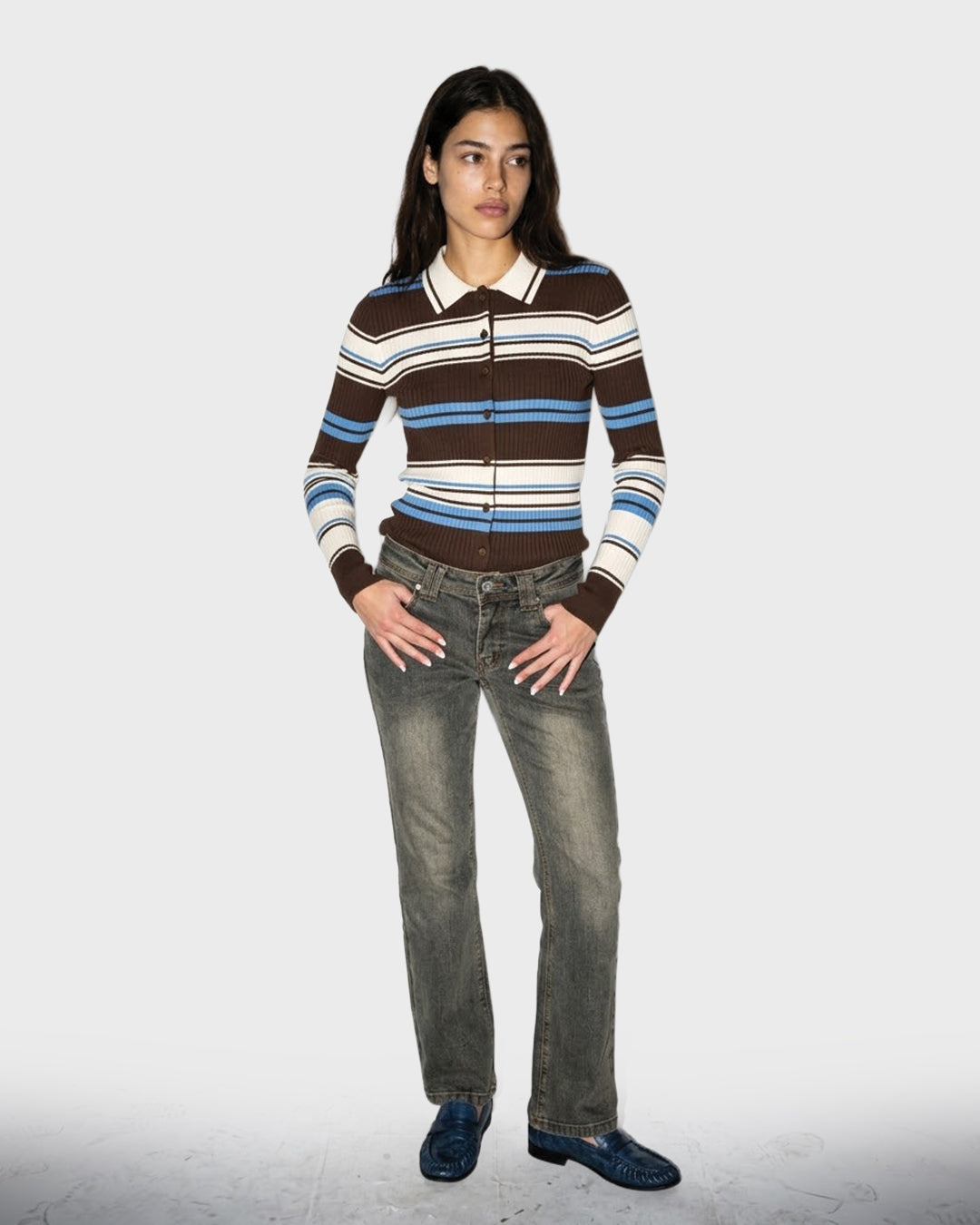 Mocha Stripe Knit Cardigan